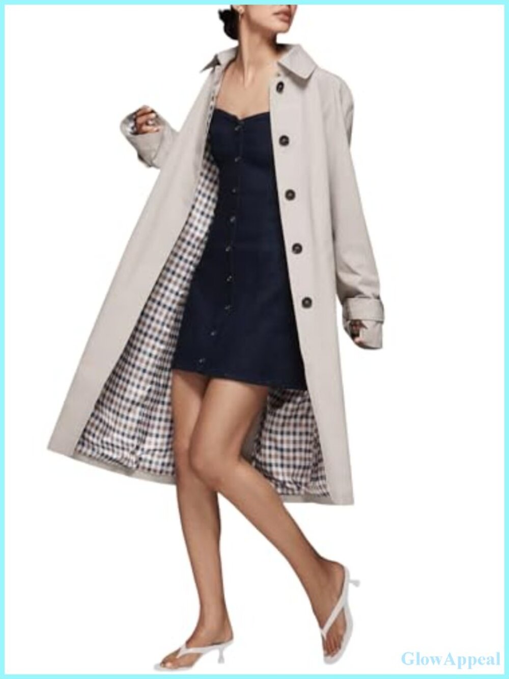 Windproof Women's Long Trench Coat Oversized with Checkered Lining All-Season